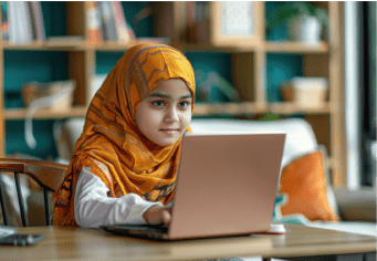 muslim-student-girl-learning-online-home